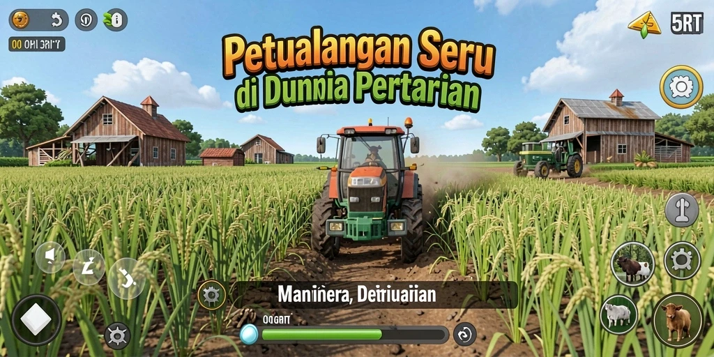 Tampilan gameplay 5RT dengan aktivitas bertani yang seru.