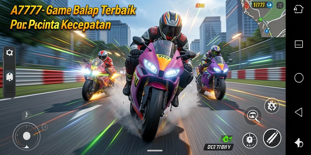 Tampilan gameplay A7777 yang menegangkan saat balapan motor.