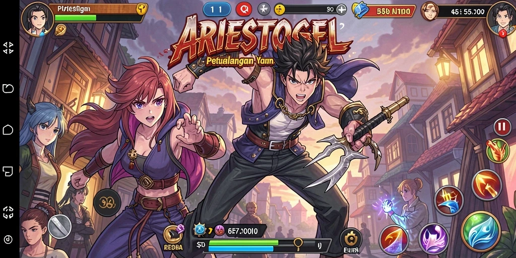 Tampilan gameplay menakjubkan dari ARIESTOGEL dengan karakter Anime yang dinamis.
