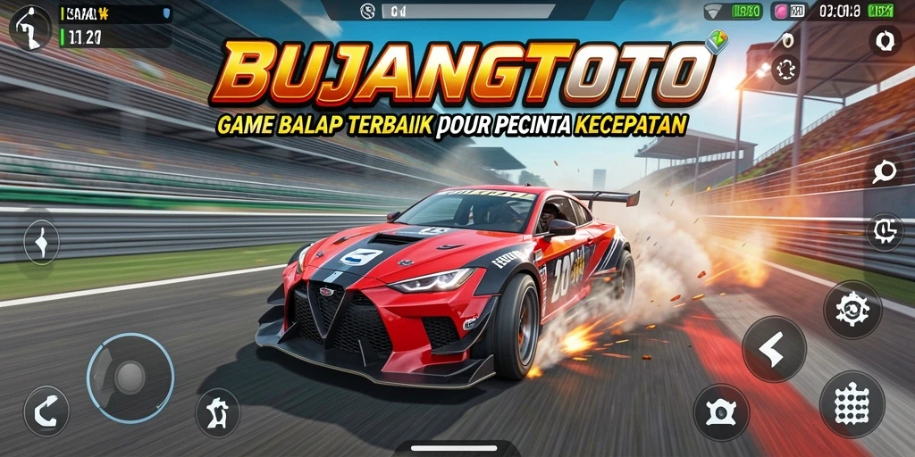 Tampilan gameplay seru di lintasan balap BUJANGTOTO.