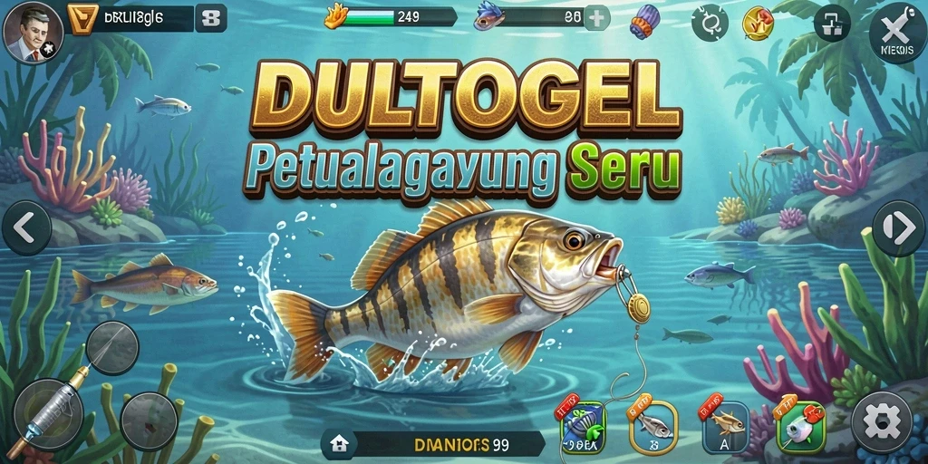 Tampilan gameplay DULTOGEL yang menampilkan aksi memancing seru.
