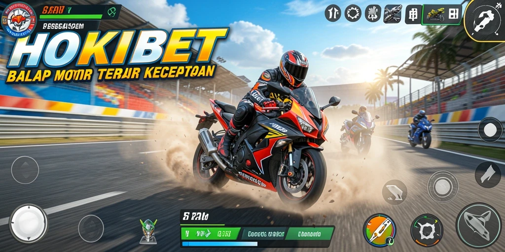 Gameplay HOKIBET menampilkan balapan motor yang seru dan mengasyikkan.