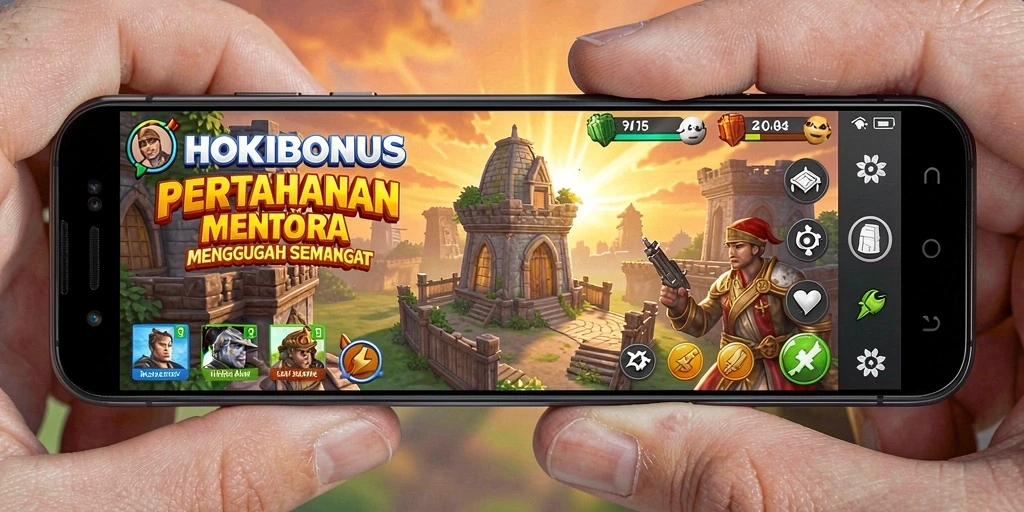 Tangkapan layar gameplay HOKIBONUS yang menampilkan aksi menara pertempuran.