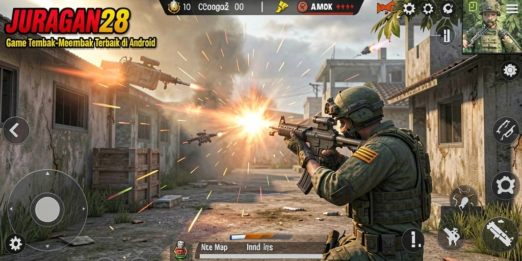 Screenshot JURAGAN28 menampilkan aksi tembak-menembak yang mendebarkan.