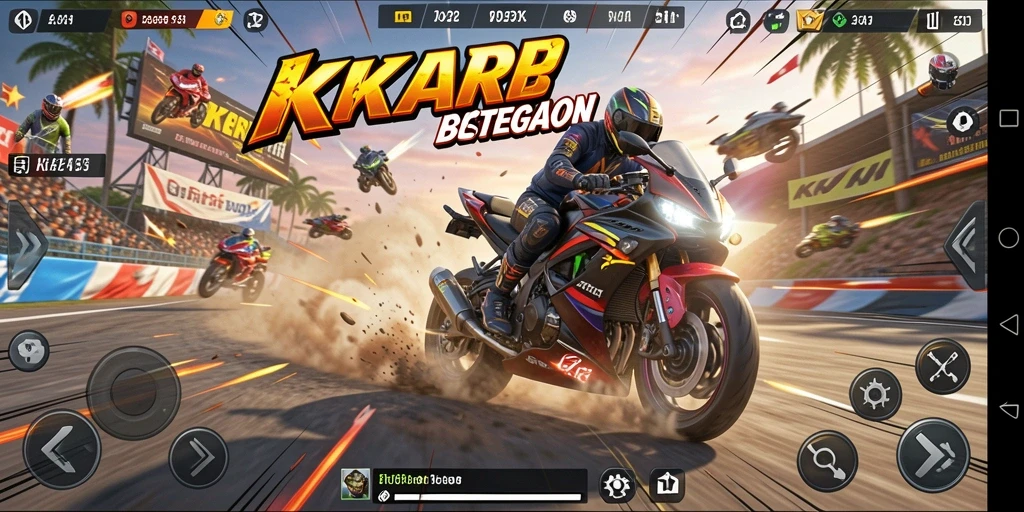 Screenshot KKRP menampilkan aksi balapan motor yang mendebarkan.