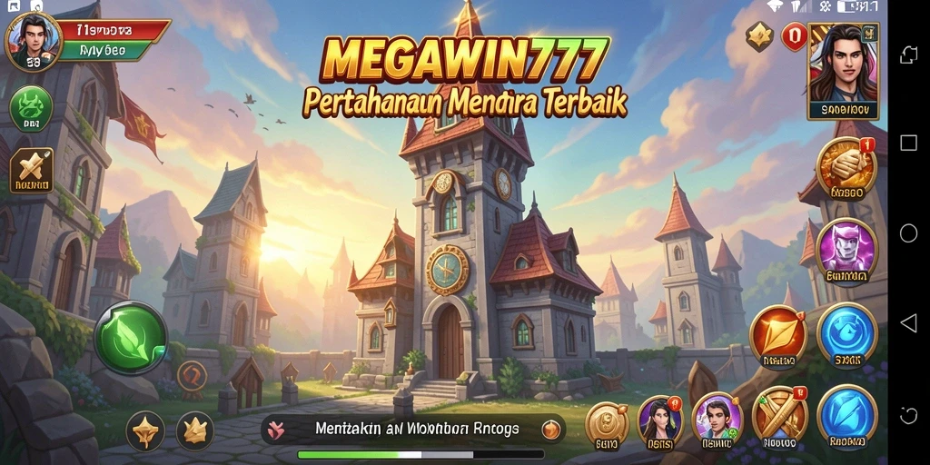 Screenshot gameplay MEGAWIN777 menampilkan pertarungan Tower Defense yang seru.