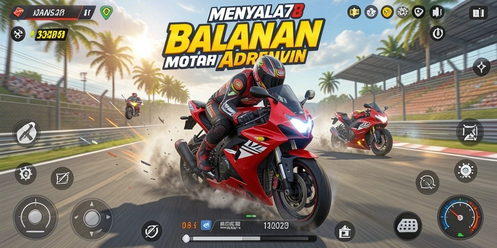 Screenshot MENYALA78 menampilkan aksi balapan motor yang seru dan mendebarkan.