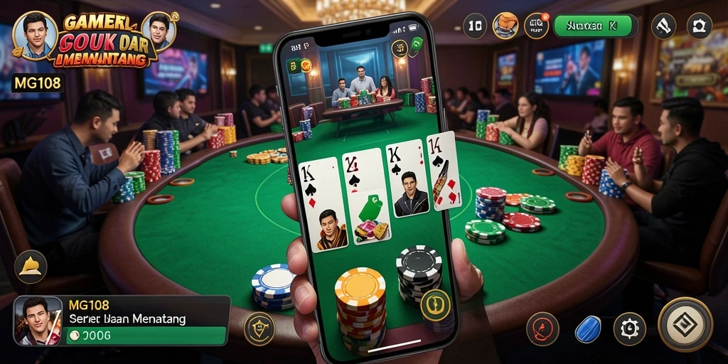Tampilan gameplay Poker yang mendebarkan dan seru di MG108.