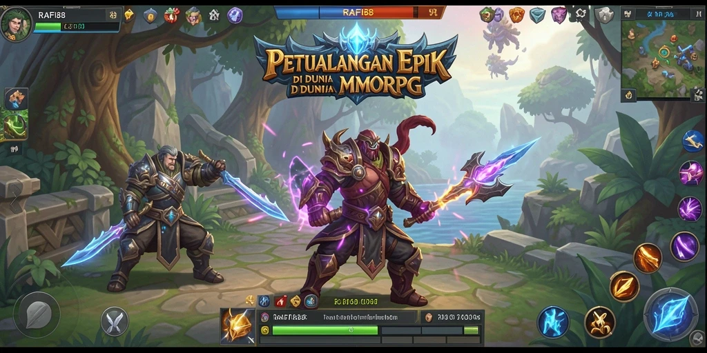 Screenshot utama RAFI88 menunjukkan aksi pertempuran seru dalam tema MMORPG.