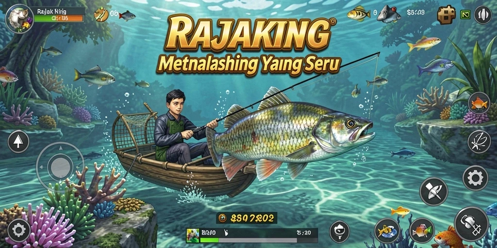 Screenshot utama RAJAKING menampilkan gameplay memancing yang seru.