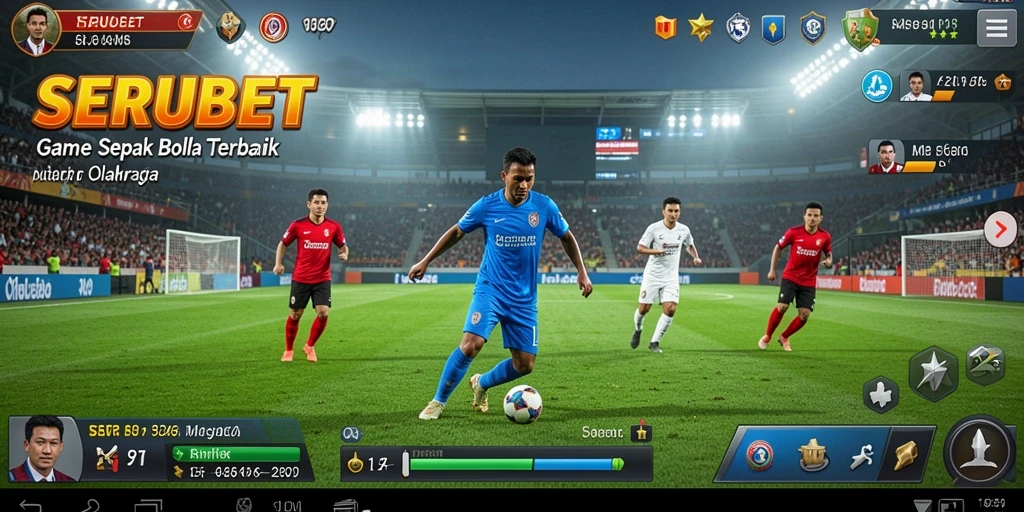 Tampilan gameplay SERUBET yang mendebarkan di lapangan sepak bola.