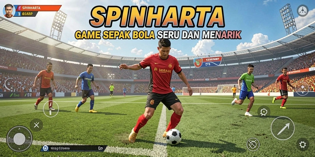 Screenshot gameplay SPINHARTA, tunjukkan aksi sepak bola seru.