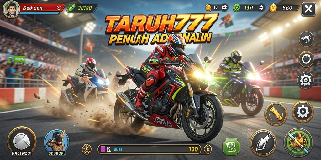 Tampilan gameplay menegangkan dari TARUH777 saat balapan motor.