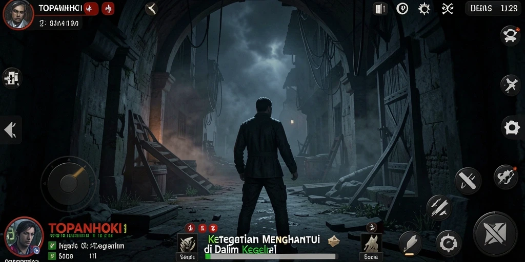 Screenshot gameplay TOPANHOKI, menghadirkan suasana yang mencekam dan misterius.