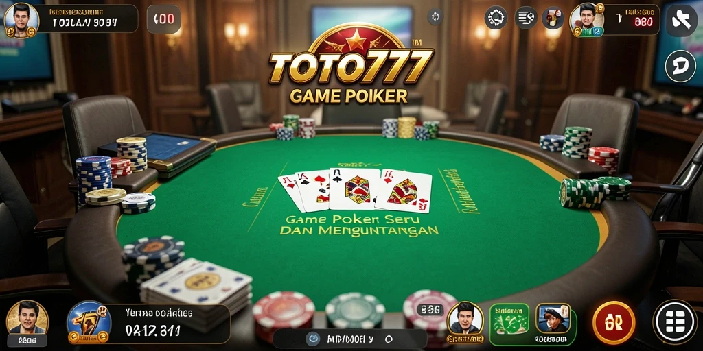 Screenshot utama TOTO777 menampilkan aksi intens permainan poker.