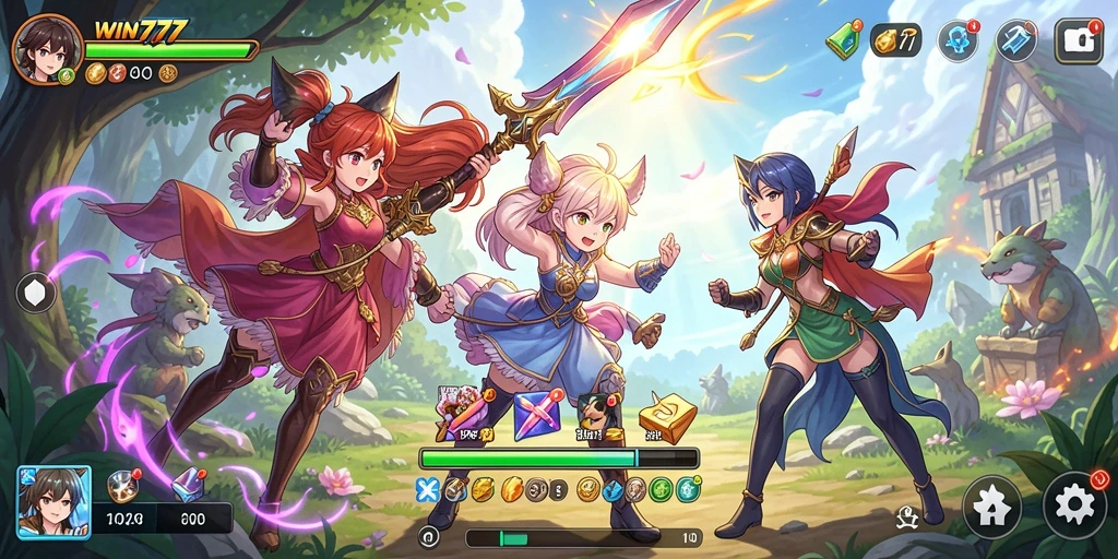 Menampilkan karakter anime dengan aksi seru dalam gameplay.